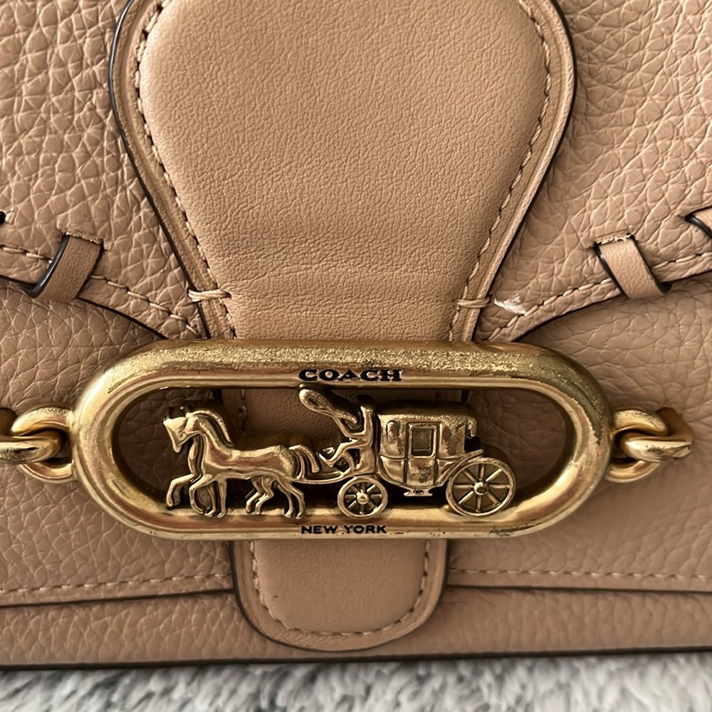 Coach Beige Leather Shoulder Bag with Gold Accents - Picture 13 of 15